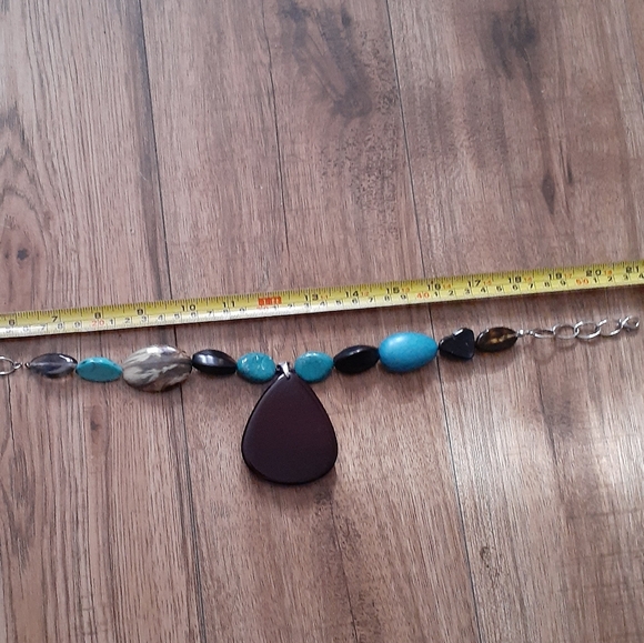 Necklace Earings Set Turquoise Colours Stone Shapes Artificial - Picture 2 of 16